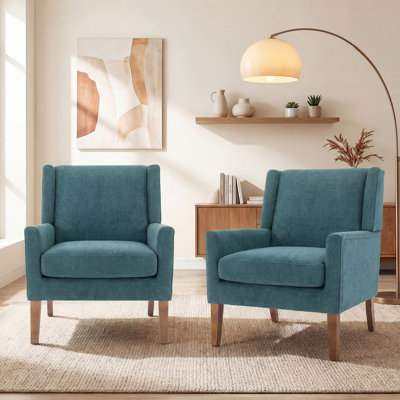 Ayran Upholstered Wingback Armchair with Solid Wood Legs