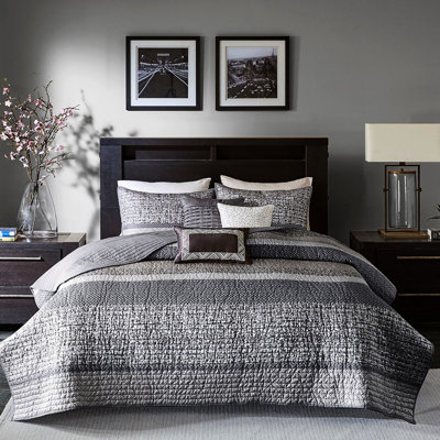 Courtepointe réversible 6 pièces - Lavable à la machine avec coussins brodés et plissés, rembourrage de luxe, coussin décoratif