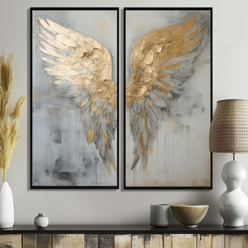 Dicha - Fantasy Wings Angel, art mural, 40" H x 40" W, Black, Impression encadrée flottante