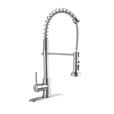 Brushed Nickel Finish Kitchen Faucet, 21-Inch, Stainless Steel With Aerated Stream And Powerful Spray Dual For Cleaning 21-Inch High Arc Faucet In Nickel, Rinse Dual