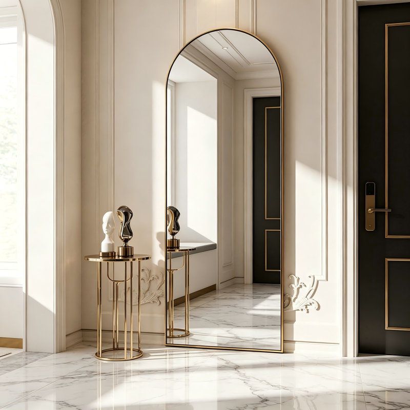 Black Arched Full-Length Mirror, 64" X 21.1", Floor-Standing, Exuding A Subtle Luxury And Versatile Style That Complements Any Home Décor.