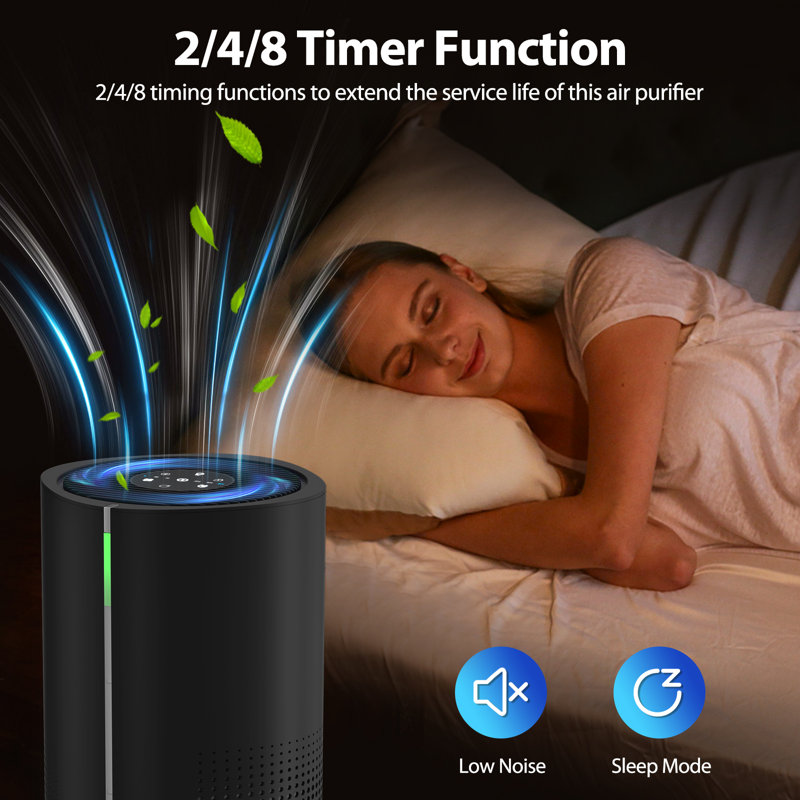 Purificateur d'air pour chambre à coucher, H13 3-en-1 avec filtre HEPA véritable, mode sommeil silencieux, sécurité enfant, minuterie, indicateur de qualité de l'air PM2.5, pour pièces de 14 à 24 m², élimine la fumée, la poussière, le pollen et les squames d'animaux
