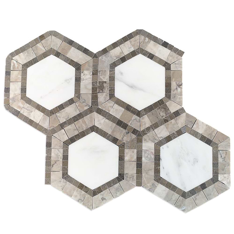 Nova 6" Hexagon Polished Marble Mosaic Tile, Andromeda