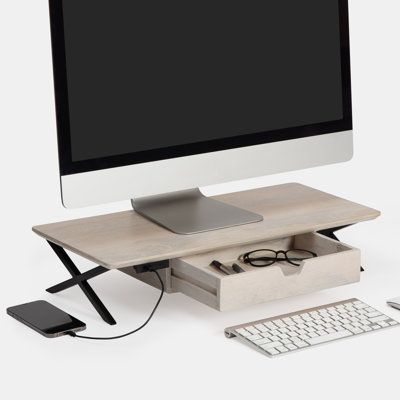 Sumekh Wood Monitor Stand With Drawer & USB Port