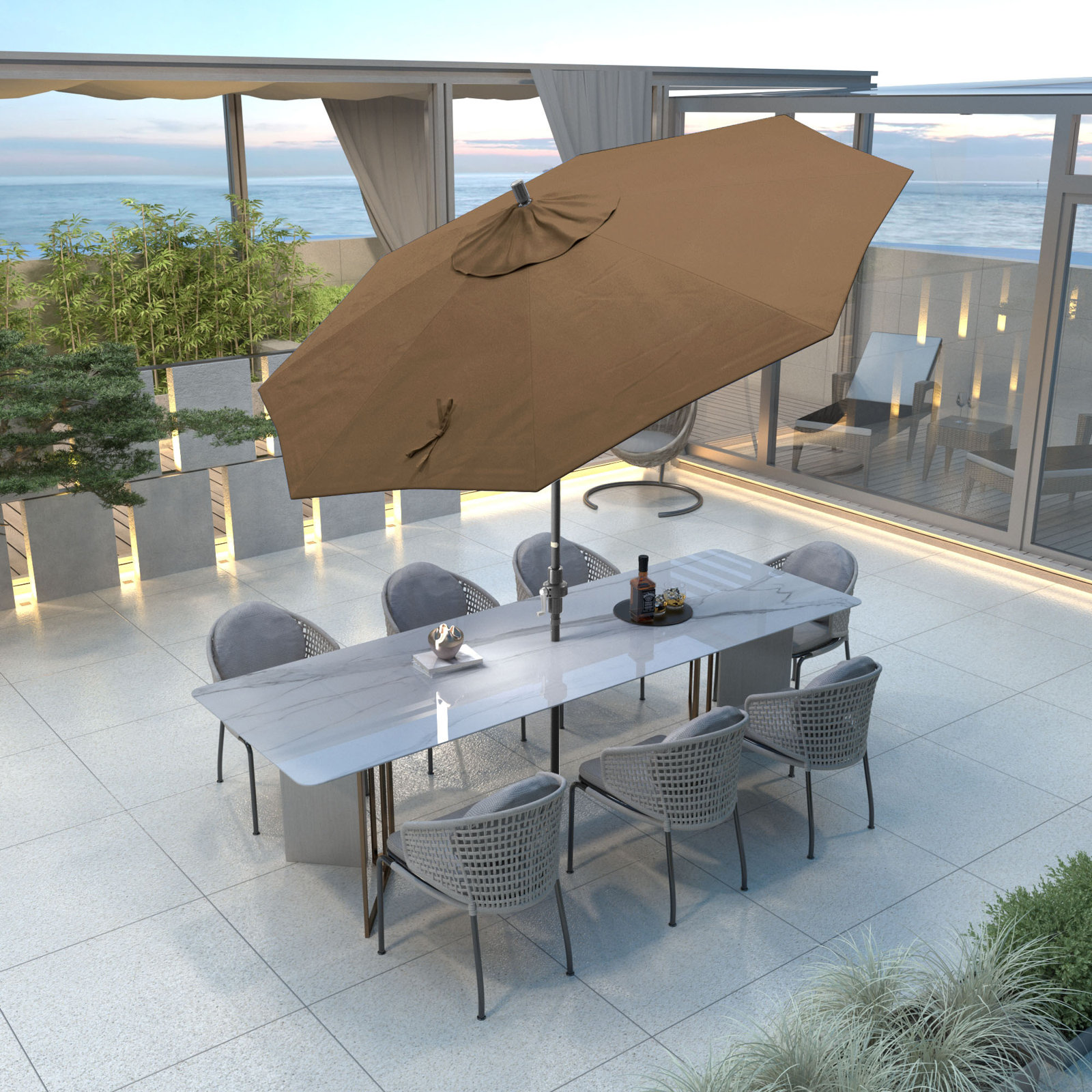 Bronte 108'' Market Sunbrella Umbrella, Heather Teak Sunbrella®