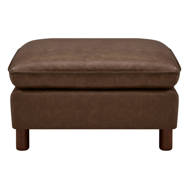 Repose-pieds en cuir véritable l 34,6 po Solena avec base en bois massif, Marron clair