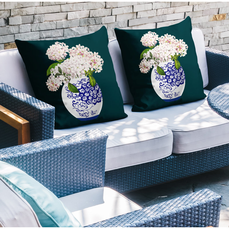  Coussin décoratif intérieur / extérieur floral, L 19 po x H 19 po, Émeraude