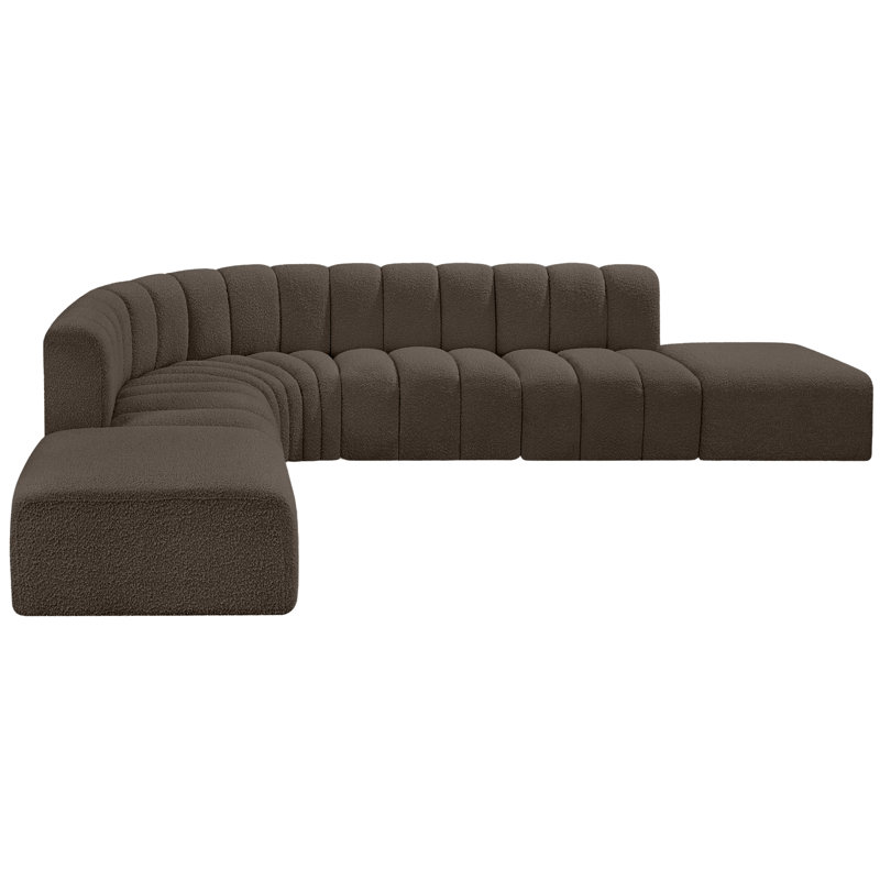 Hrefna Upholstered Curved Sectional with Ottoman Reversible, Brown Boucle Fabric