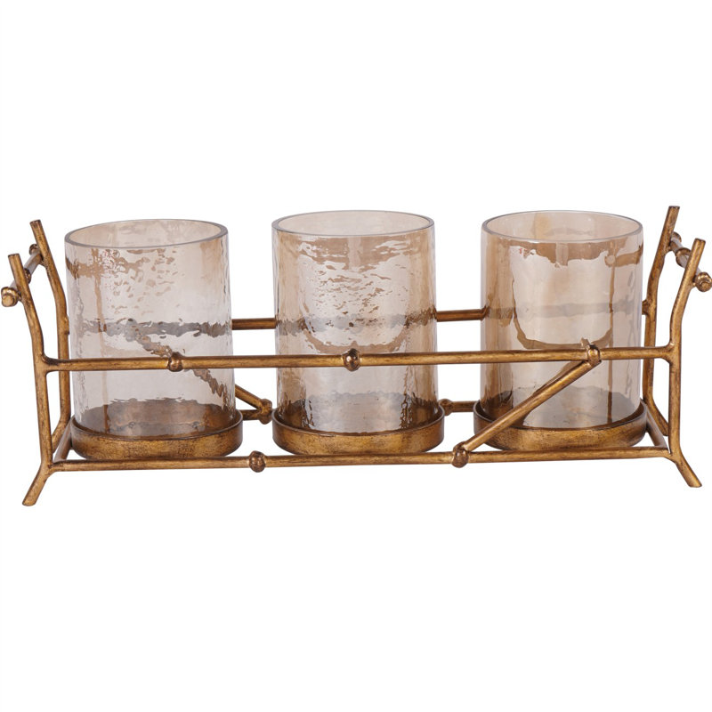 Iron Tabletop Hurricane, 13.5 cm H x 36 cm W x 13.5 cm D, 3