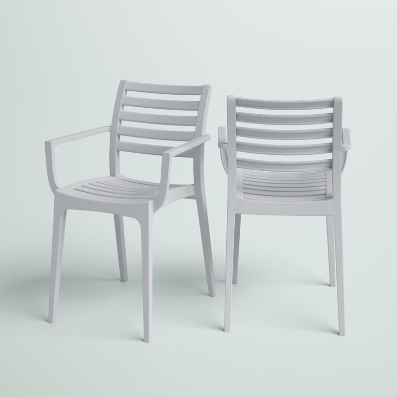 Melissus Stacking Patio Dining Armchair, Silver Gray