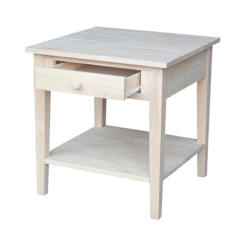 Tillar Solid Wood End Table with Storage, Unfinished/Ready to Finish