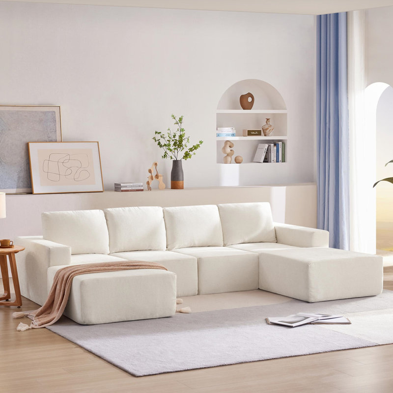 [VIDÉO] Canapé modulaire en forme de U de 110 * 72 "avec repose-pieds, Chenille beige