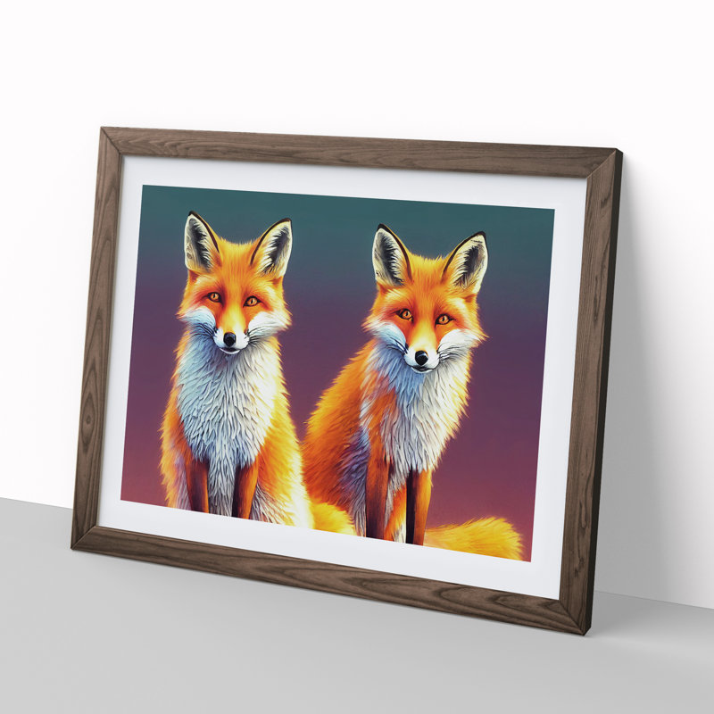 Two Foxes Vol.1 - Framed Print, 46cm H x 64cm W x 2cm D, Walnut