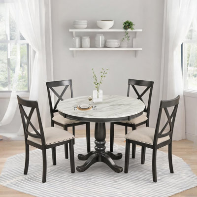 Rectangular Modern Dining Set with Solid Wood Chairs and MDF Tabletop, Seats 4, Soft Gray