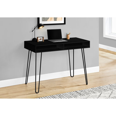 Modern Office Desk With Storage Shelves, 48"l Black Laminate & Metal 4-shelf Computer Work Metal, Home Essential
