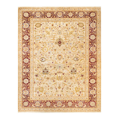 Tapis ivoire noué à la main de conception unique 9 pi 2 po x 11 pi 8 po Keenan