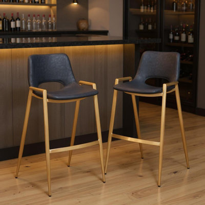 Ensemble de deux chaises de bar en similicuir et en acier à dossier bas de 30 po noires et dorées