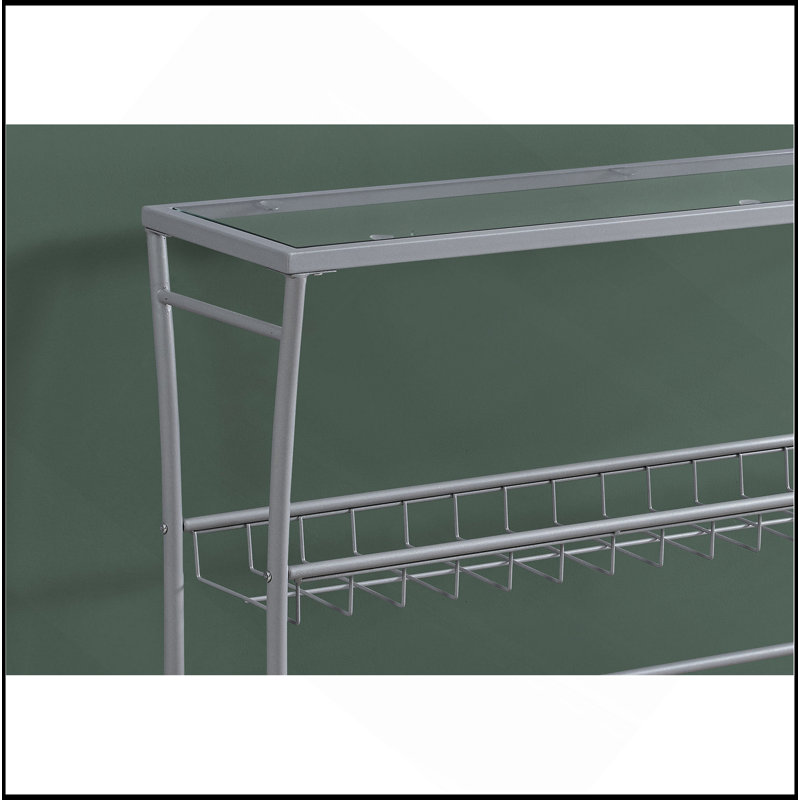 Accent Table, Console, Entryway, Narrow, Sofa, Living Room, Bedroom, Clear Tempered Glass, Silver Metal, Contemporary, Modern