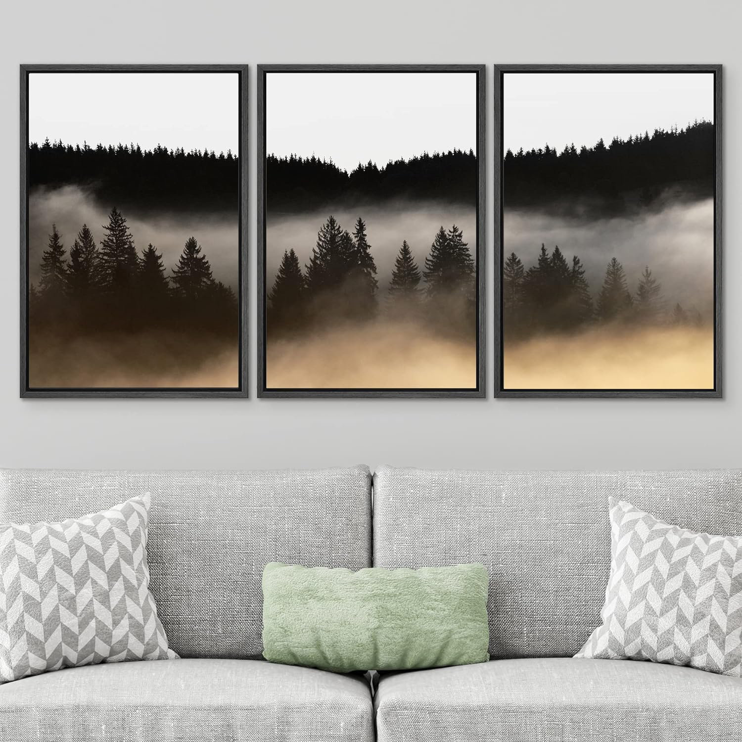 IDEA4WALL Framed Canvas Print Wall Art Woodland Nursery Decor Set Misty ...