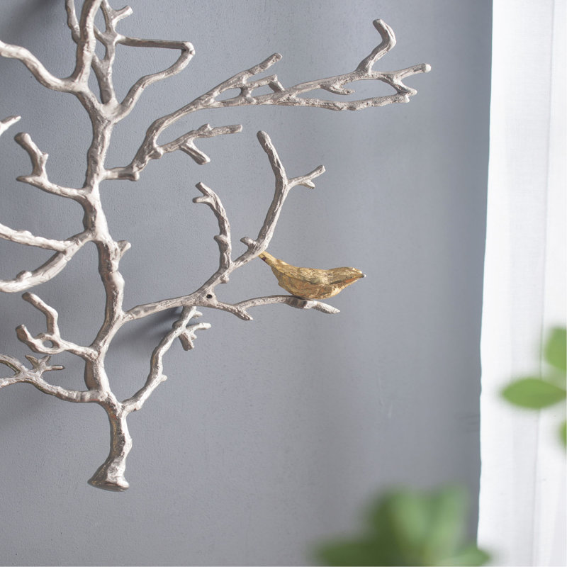 Ensemble de 2 sculptures murales en métal avec accents d'oiseaux