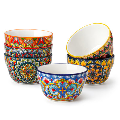 vancasso Bohemian Colorful 8oz Ceramic Dessert Bowls Set of 6