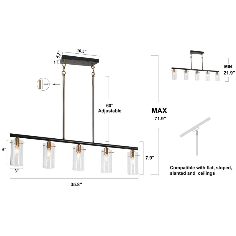 Froney 5-Light Dimmable Linear Kitchen Island Pendant, Cylinder
