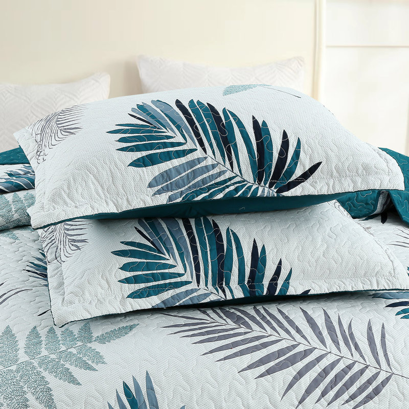 MarCielo 3 Piece Printed Leaf Quilt Set Lightweight Bedspread Set ME507, King Quilt + 2 King Pillow Shams