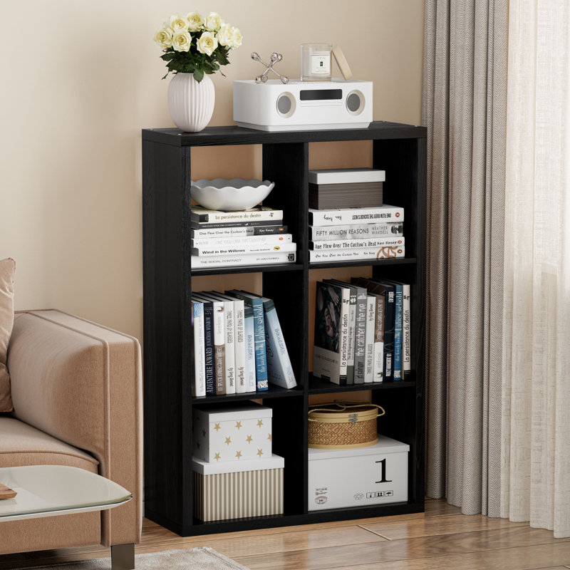 Étagère de rangement en bois à 6 cubes avec rangement ouvert pour le salon, la chambre à coucher et le bureau noir, Noir