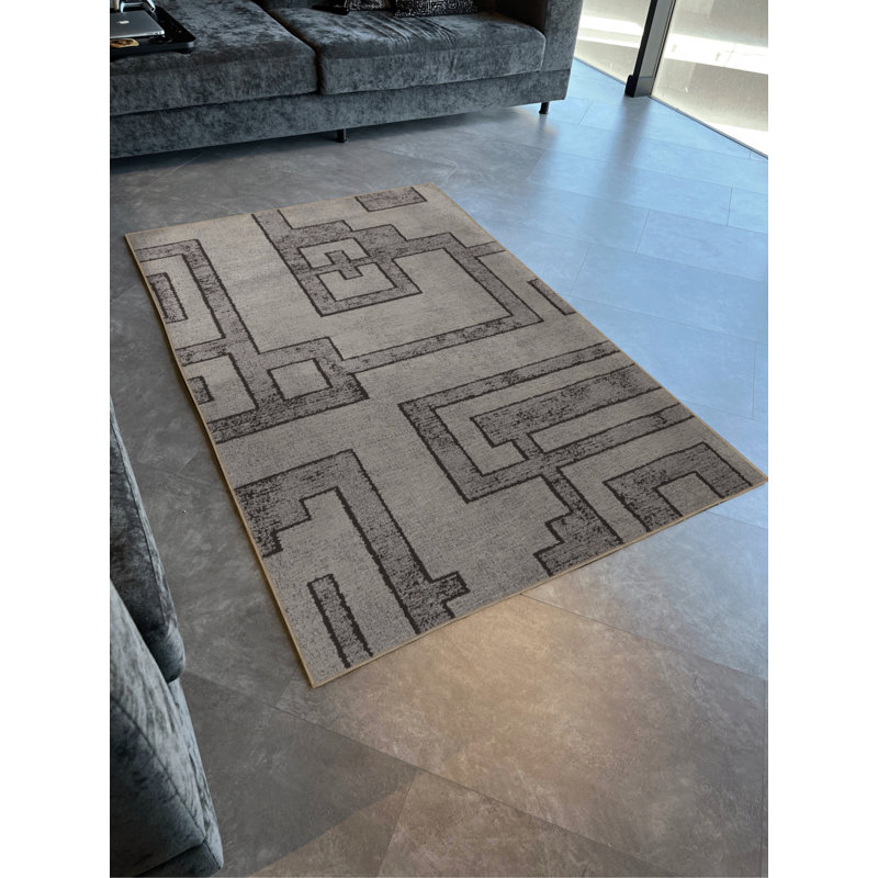 Tapis décoratif moderne à motif géométrique abstrait à motif gris, Rectangle 2 pi 8 po x 5 pi