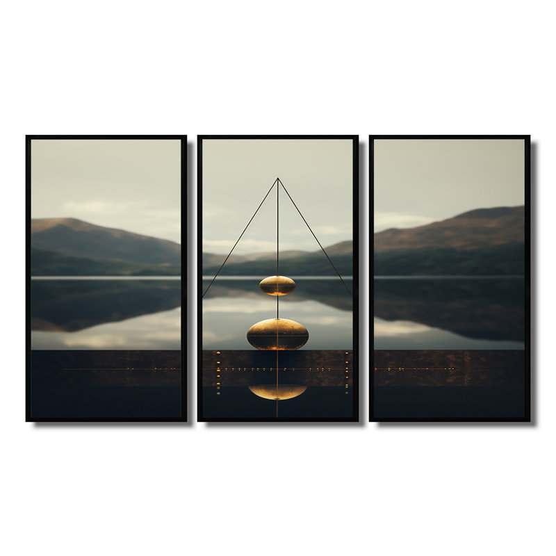 Dietrick - ensemble d'art mural paysage abstrait, Cadre flottant noir, H 40 po x l 60 po x P 1 po