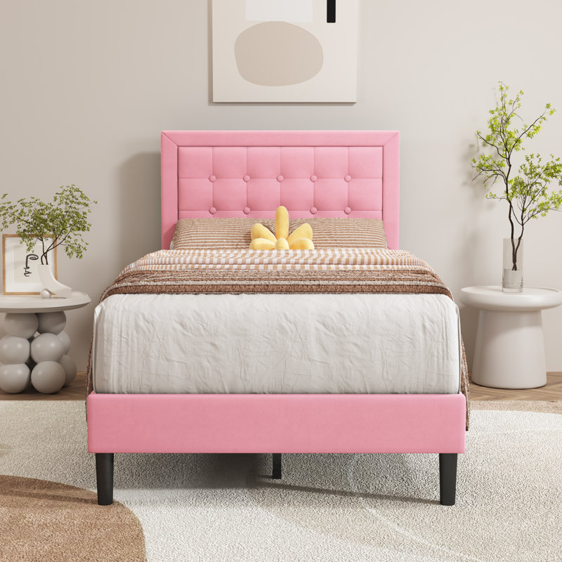 Anghelina Upholstered Platform Bed, Twin, Pink