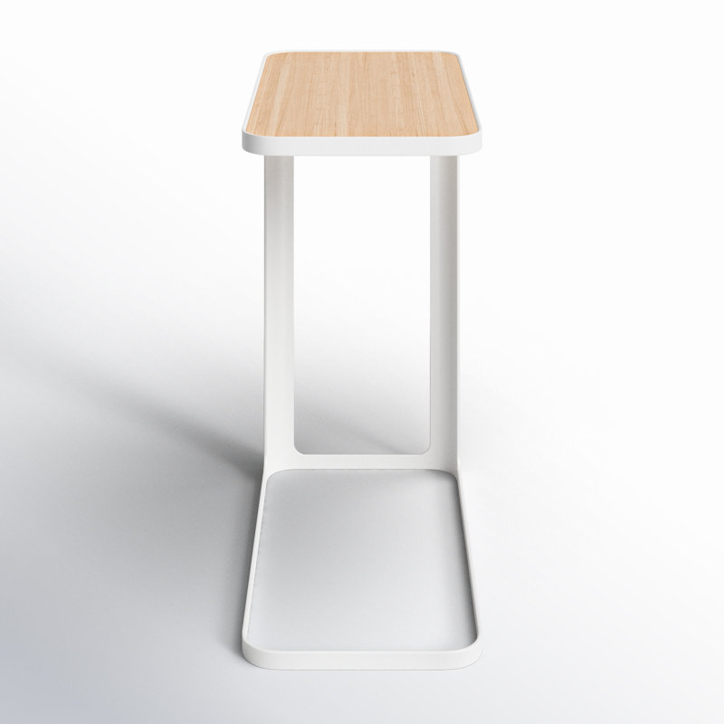 Minimalist Metal and Wood C-Shaped Side Table - Compact and Versatile