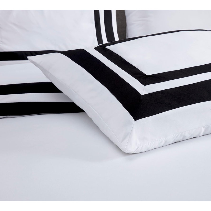 7-Piece Hotel Style Bed in a Bag Comforter Set with Sheets, Queen Comforter + 6 Additional Pieces, White/Black