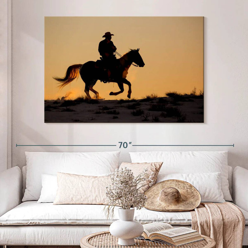 Lelar, cowboy à cheval, H 34 po x l 51 po