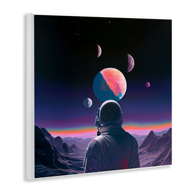 Astronaute et plaque murale de terrain aux tons mauves, design par Sasha