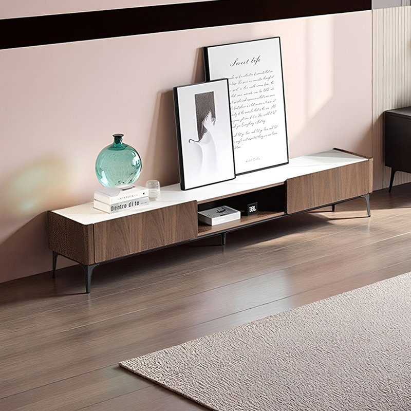 Meuble télé avec tiroirs Living, H 15,74 po x L 86,61 po x l 15,74 po, Brun noisette / blanc