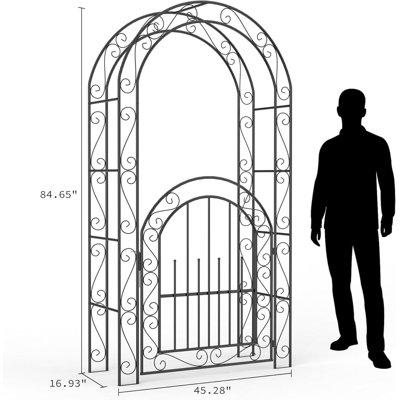 7 FT Classic Black Garden Arch, With Gate