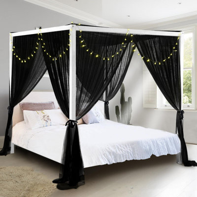 Rideaux à baldaquin pour lit très grand / très grand, noir | 4 baldaquins de coin pour filles et adultes, dessus de lit luxueux pour la décoration de la chambre à coucher et l'extérieur, installation facile