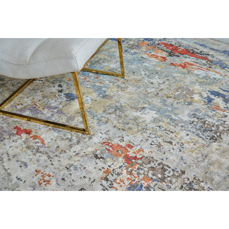 Laureno Hand-Knotted Blue/Gray Area Rug, Rectangle 4' x 6'
