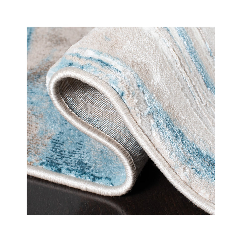 Misbah Abstract Jute/Sisal Beige/Blue Area Rug, Rectangle 3' x 5'