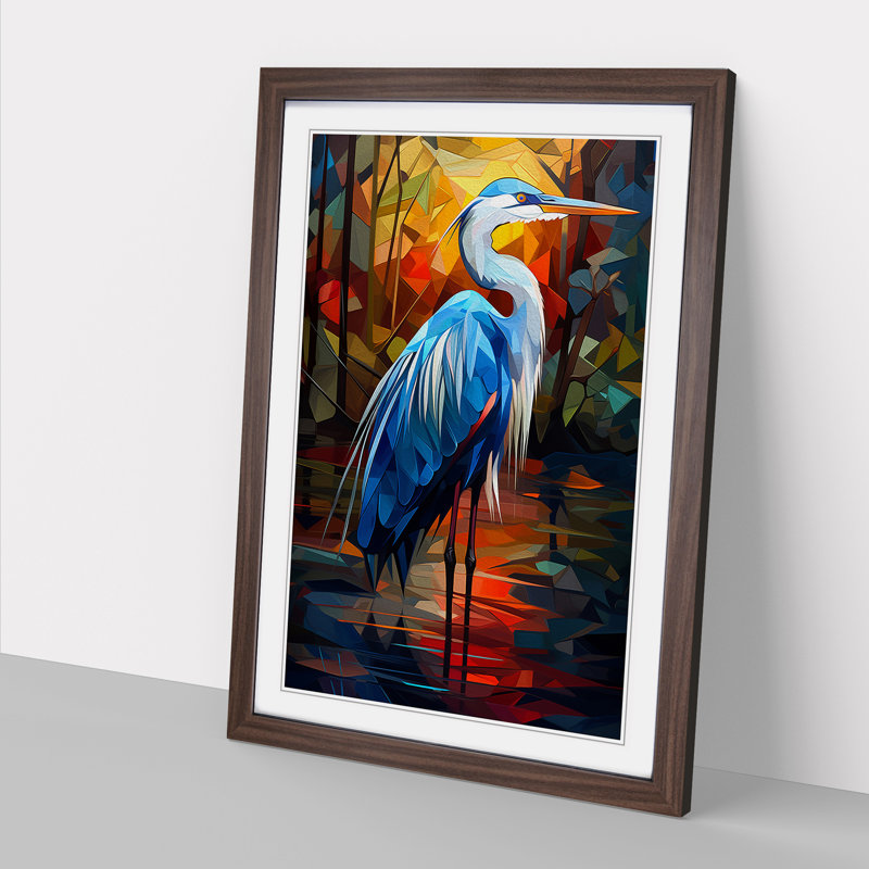 Heron Cubism - Framed Print, Walnut, 64cm H x 46cm W x 2cm D