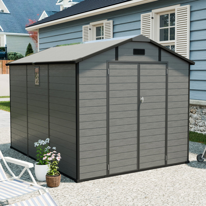 Remise de rangement en plastique pour l'extérieur - Remise à outils verrouillable en résine avec fenêtre et plancher, gris foncé