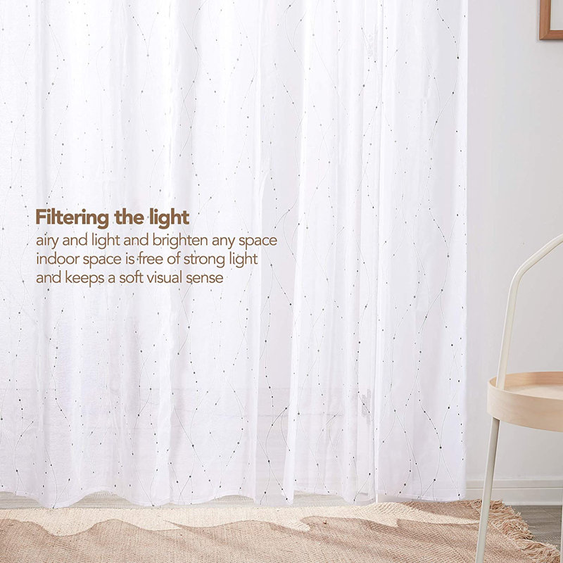 Cassien Sheer Curtain Pair, White/Silver, 52" W x 72" L