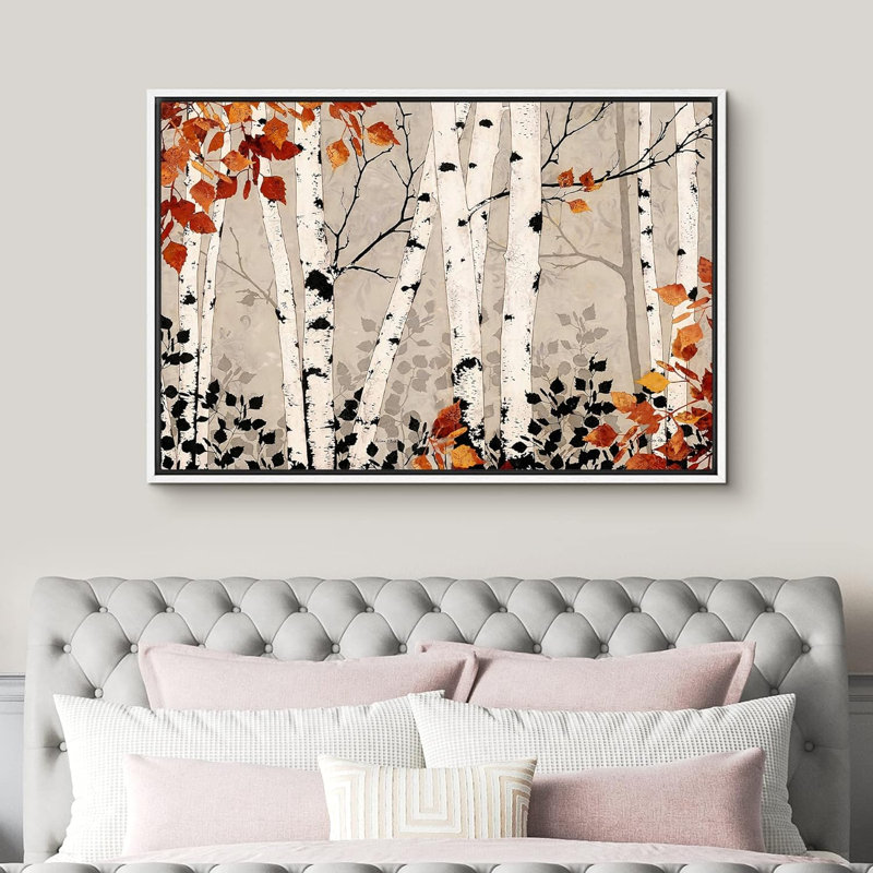 Aspen Birch «Forest Birch Trees» sur, H 24 po x l 36 po, Cadre flottant blanc