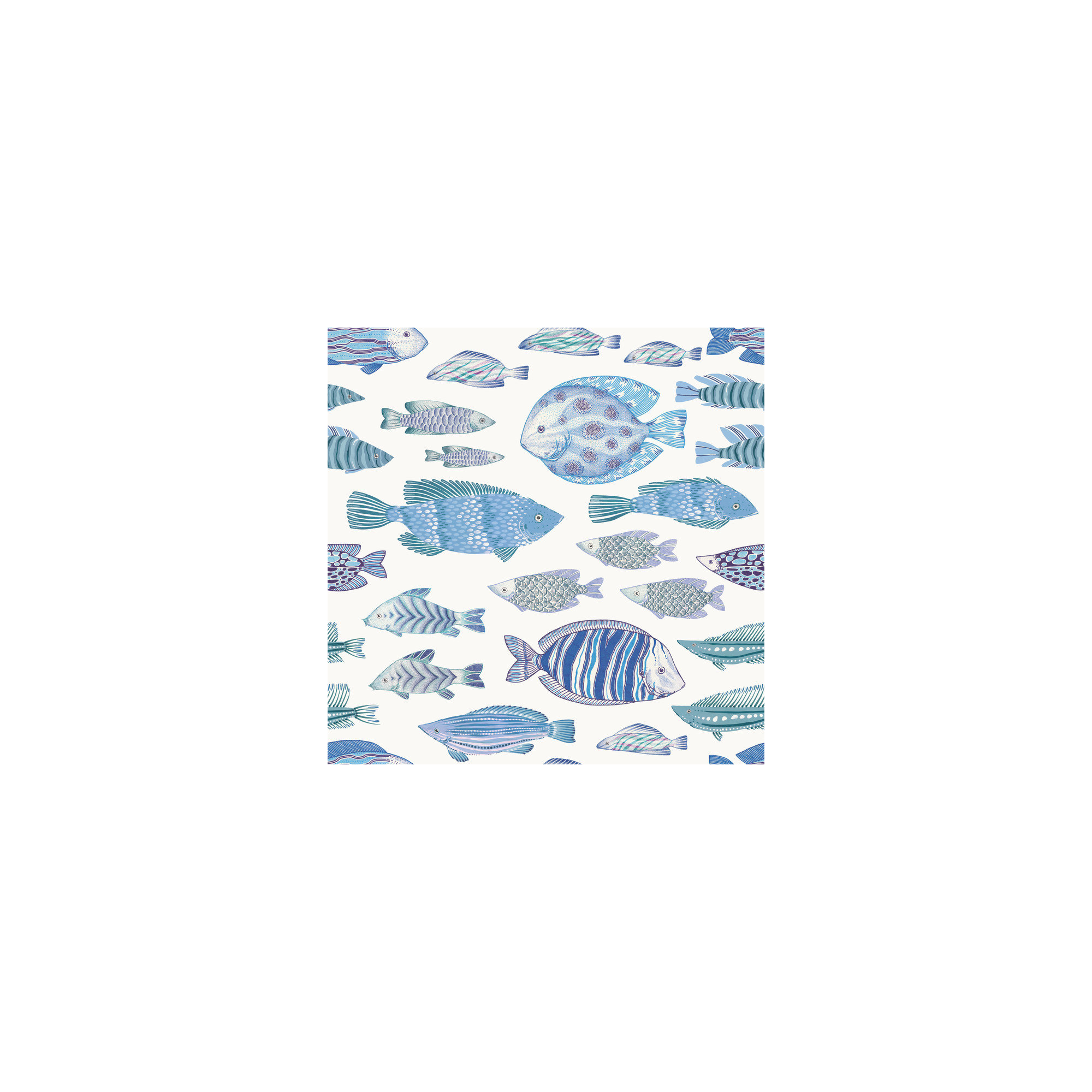 Marine Fish Peel And Stick Wallpaper, Aqua and White