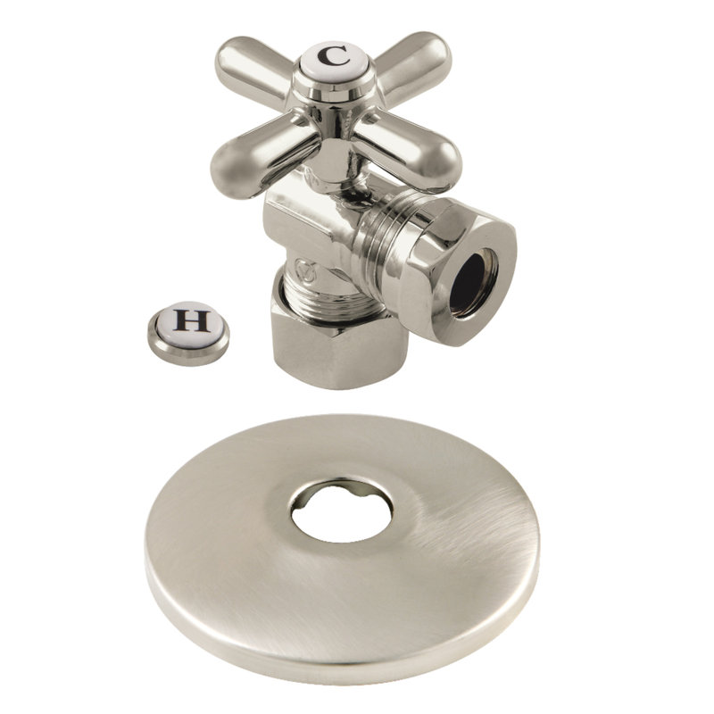 Valve d’arrêt d’angle en quart de tour à joint coulissant avec collerette, Nickel brossé