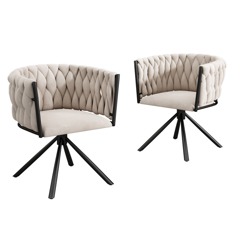 31cm H Tufted Velvet Upholstered Metal Armchair, Beige, 2