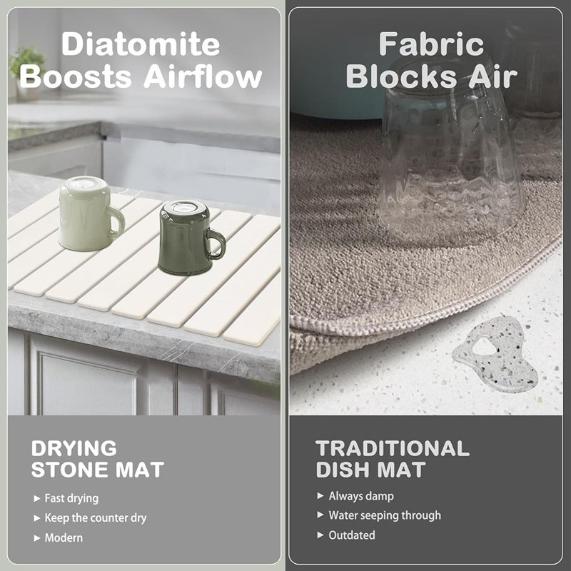 Tapis de séchage en pierre pour pierre - multicolore / neutre - grand, diatomacé écologique, antidérapant, pliable et absorbant