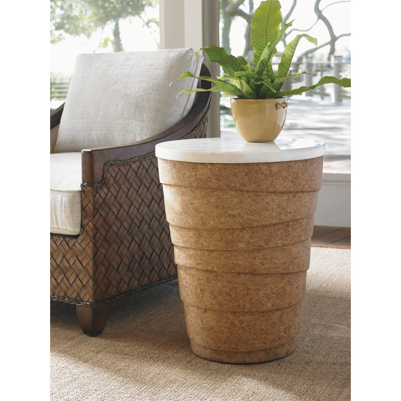 Banyan Oval Wood & Stone Accent Table in Beige/Brown