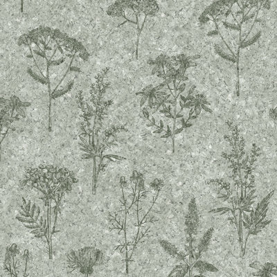 Herbarium Hues Herbs and Grass Wallpaper